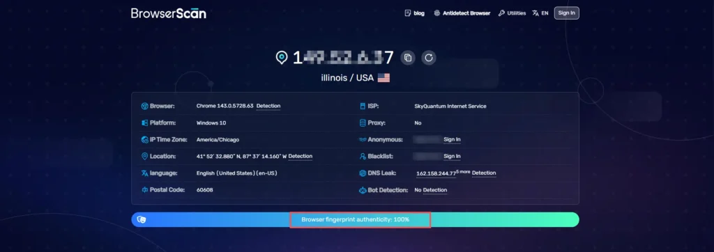 利用BrowserScan进行深度浏览器指纹检测与100%真实性判定